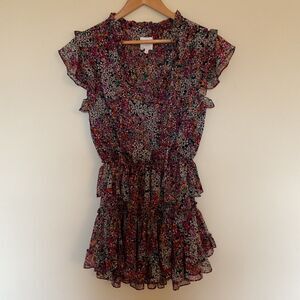 Misa Los Angeles Lilian Mini Dress S Nazirah Floral Chiffon Tiered Ruffle Dainty